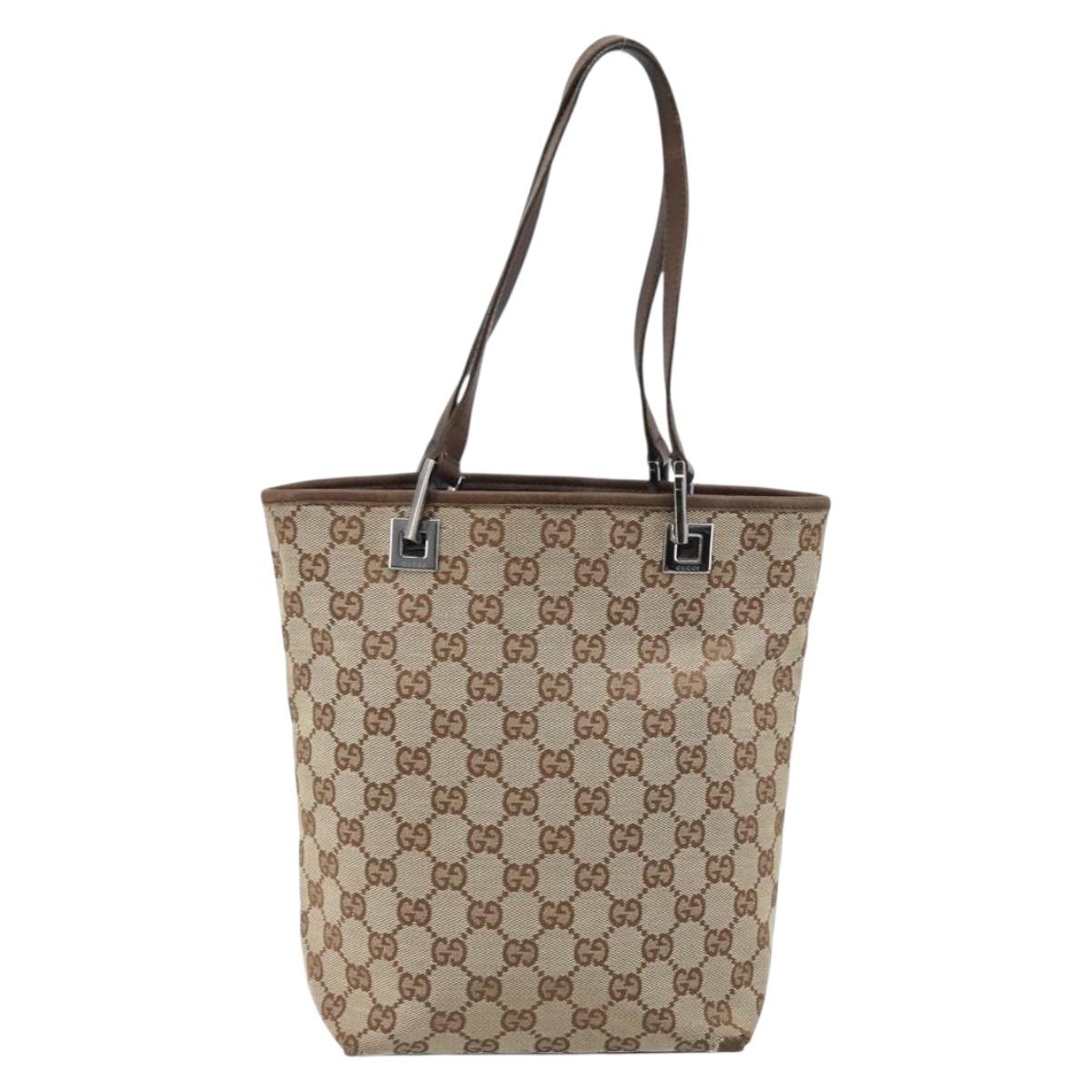 GUCCI GG Canvas Tote Bag Beige Silver 31244 Auth LNZ092