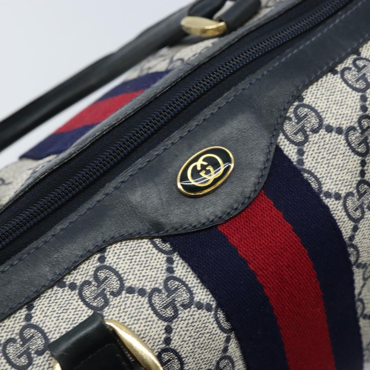 GUCCI GG Supreme Sherry Line Boston Bag PVC Navy Gold 012 3842 33 39 Auth LNZ094