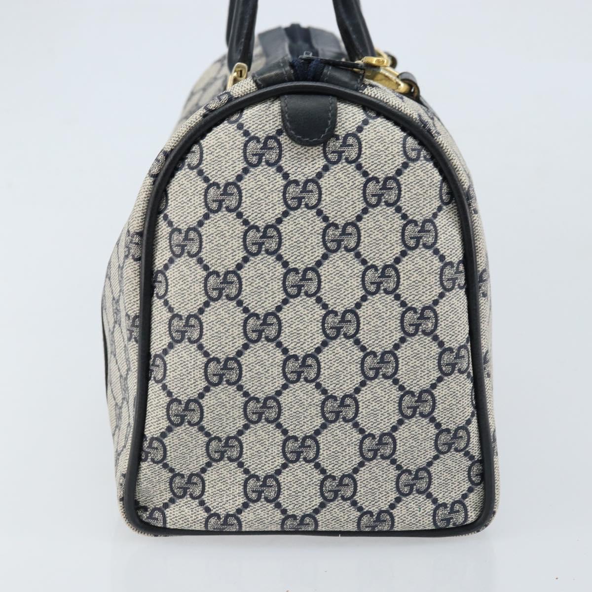 GUCCI GG Supreme Sherry Line Boston Bag PVC Navy Gold 012 3842 33 39 Auth LNZ094