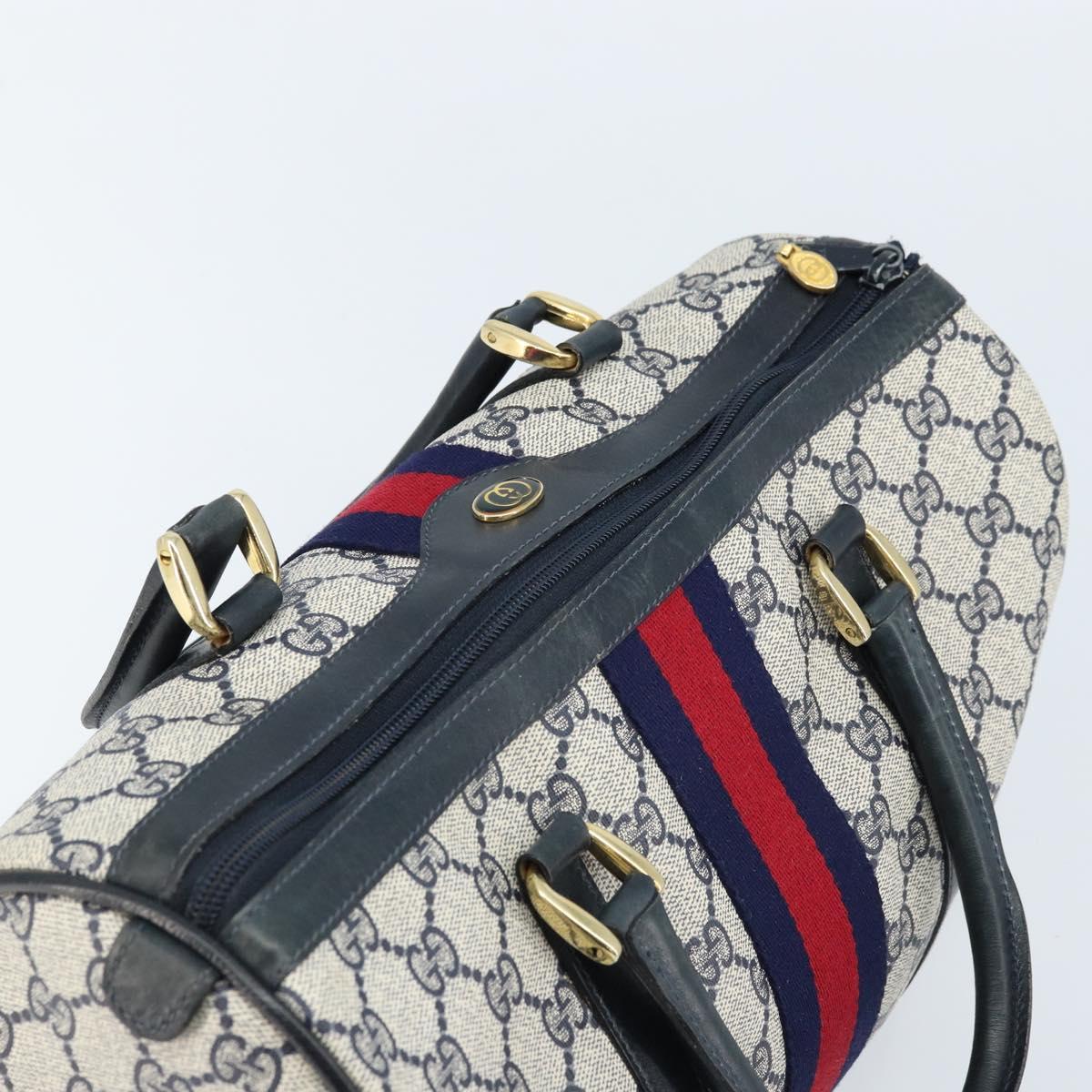 GUCCI GG Supreme Sherry Line Boston Bag PVC Navy Gold 012 3842 33 39 Auth LNZ094