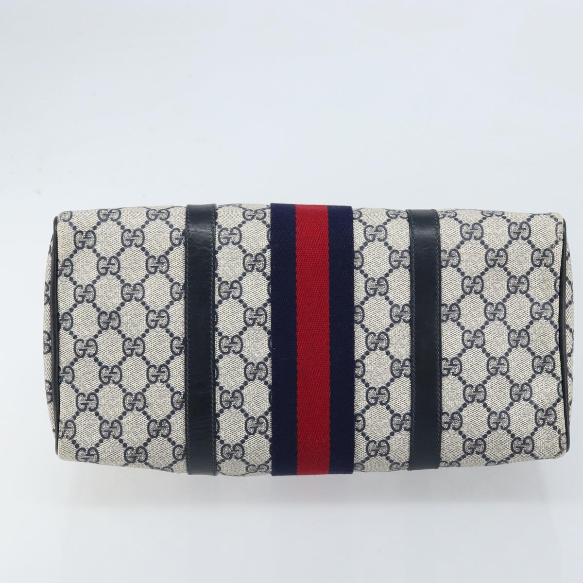 GUCCI GG Supreme Sherry Line Boston Bag PVC Navy Gold 012 3842 33 39 Auth LNZ094