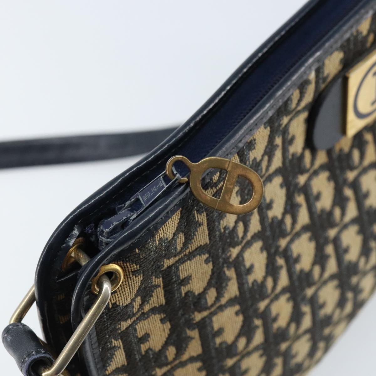 Christian Dior Trotter Canvas Shoulder Bag Navy Gold Auth LNZ096