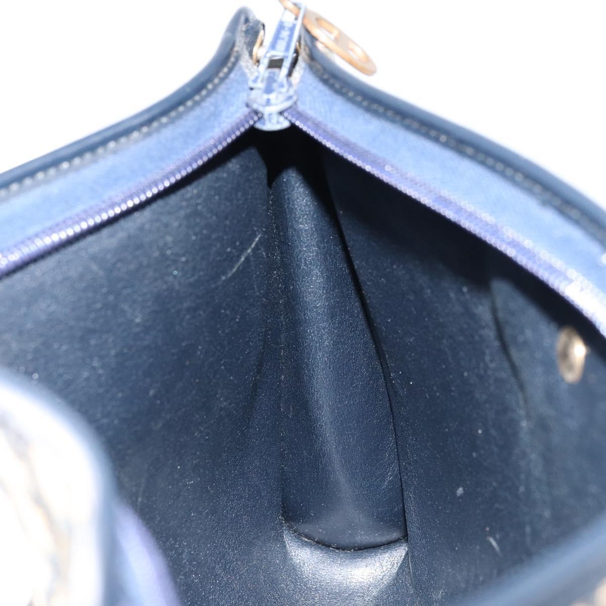 Christian Dior Trotter Canvas Shoulder Bag Navy Gold Auth LNZ096