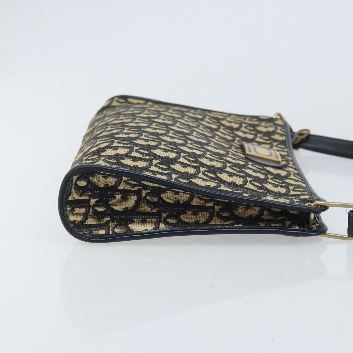 Christian Dior Trotter Canvas Shoulder Bag Navy Gold Auth LNZ096