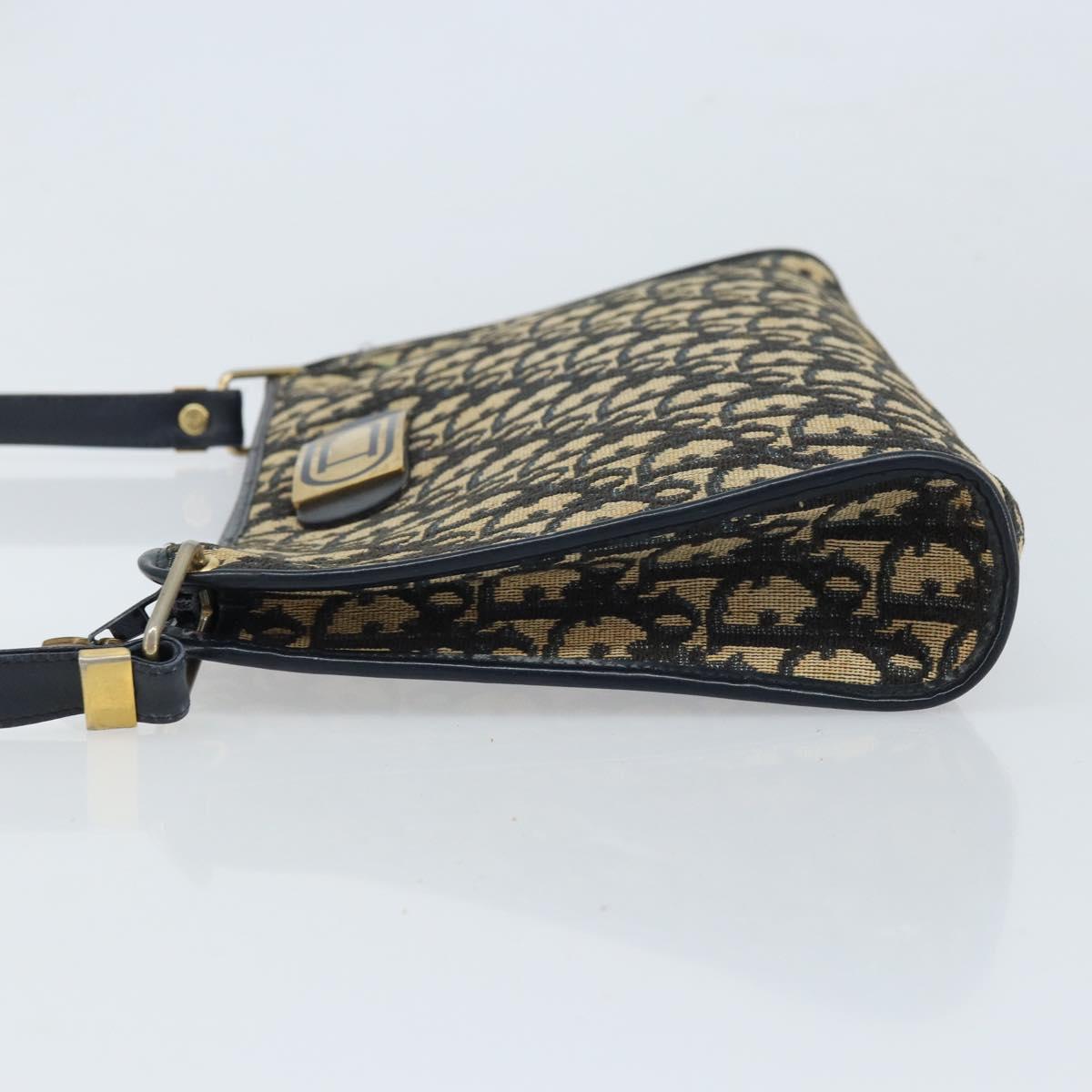 Christian Dior Trotter Canvas Shoulder Bag Navy Gold Auth LNZ096