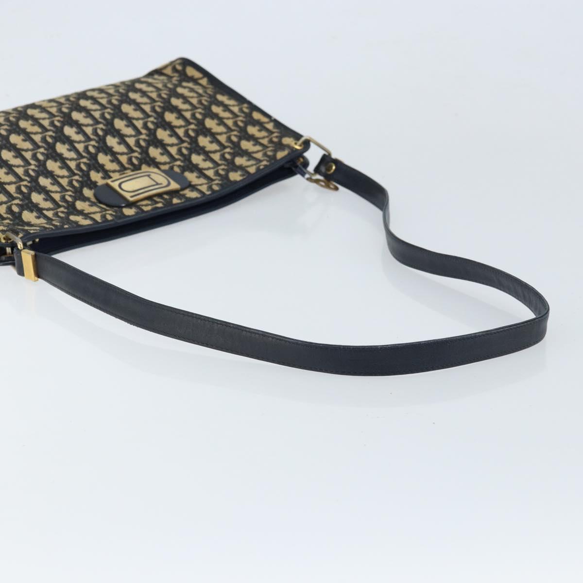 Christian Dior Trotter Canvas Shoulder Bag Navy Gold Auth LNZ096