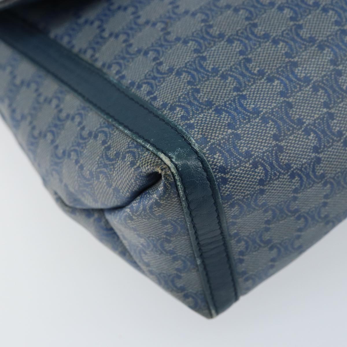 CELINE Macadam Canvas Shoulder Bag PVC Navy Gold Auth LNZ098