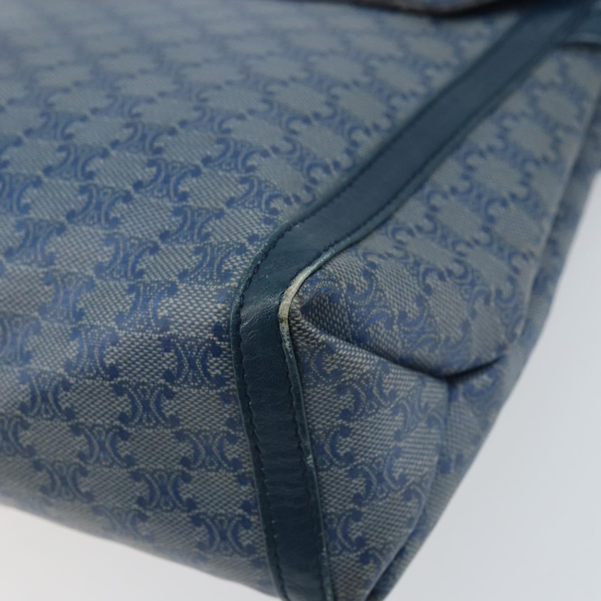 CELINE Macadam Canvas Shoulder Bag PVC Navy Gold Auth LNZ098