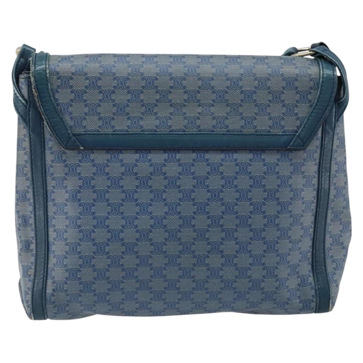 CELINE Macadam Canvas Shoulder Bag PVC Navy Gold Auth LNZ098