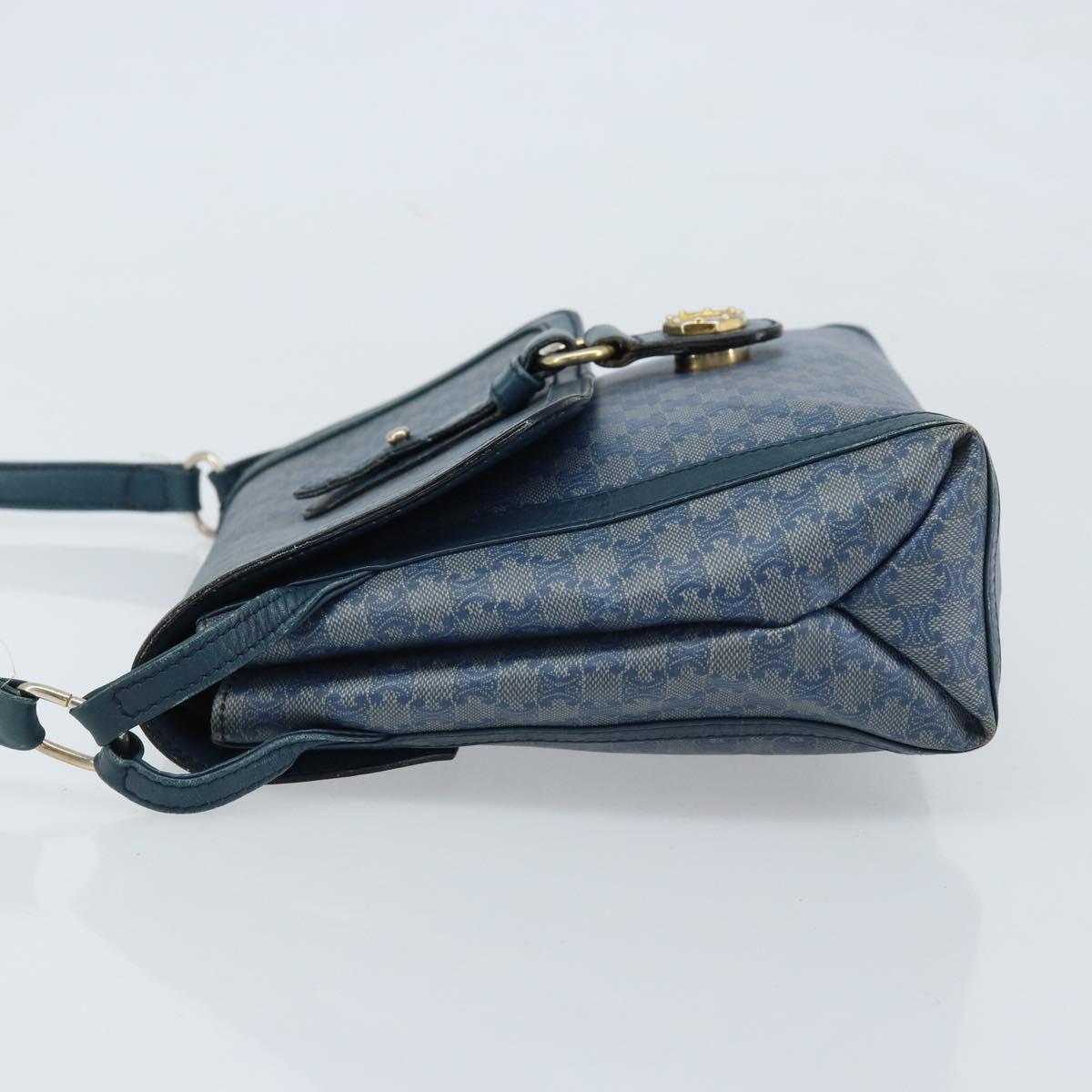 CELINE Macadam Canvas Shoulder Bag PVC Navy Gold Auth LNZ098