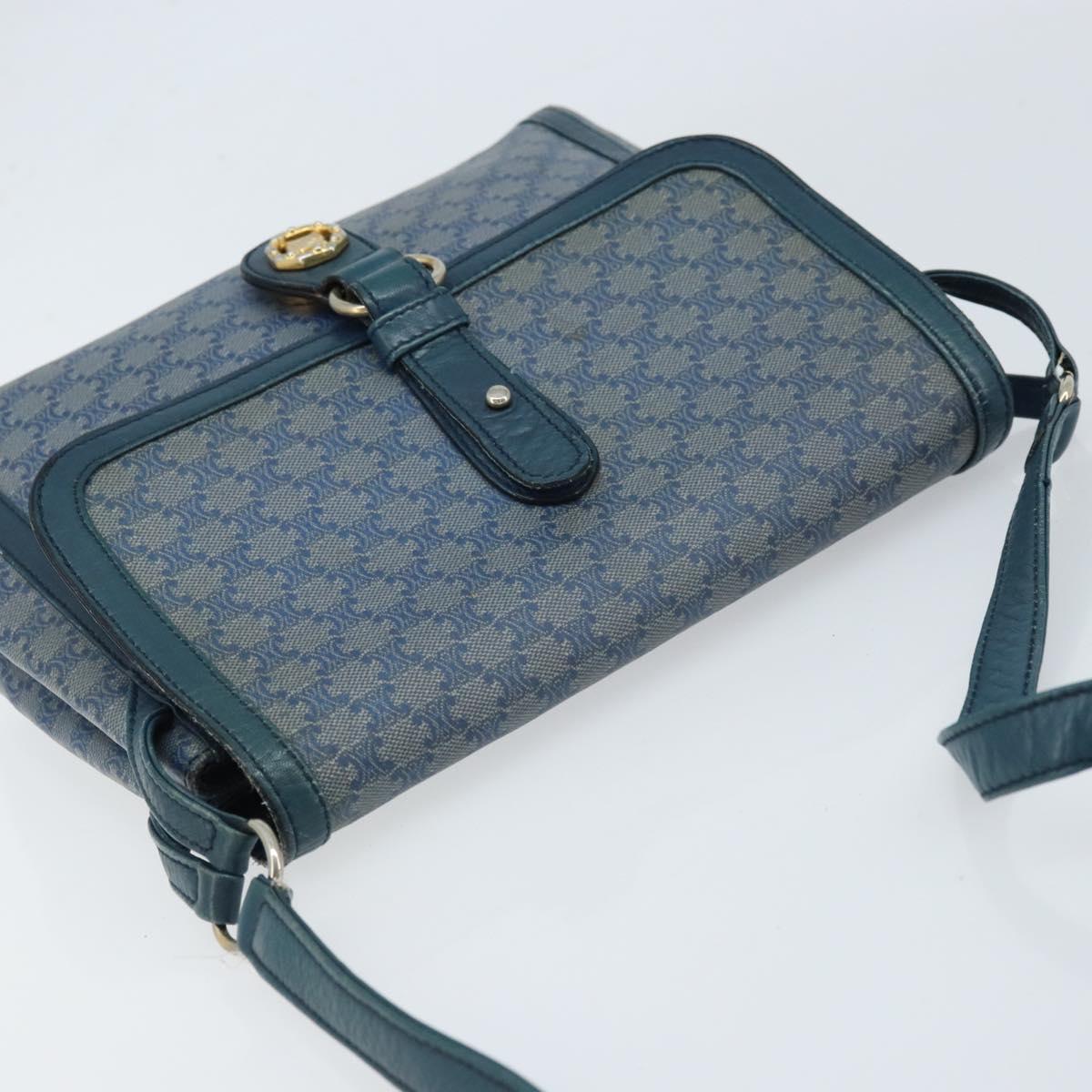 CELINE Macadam Canvas Shoulder Bag PVC Navy Gold Auth LNZ098