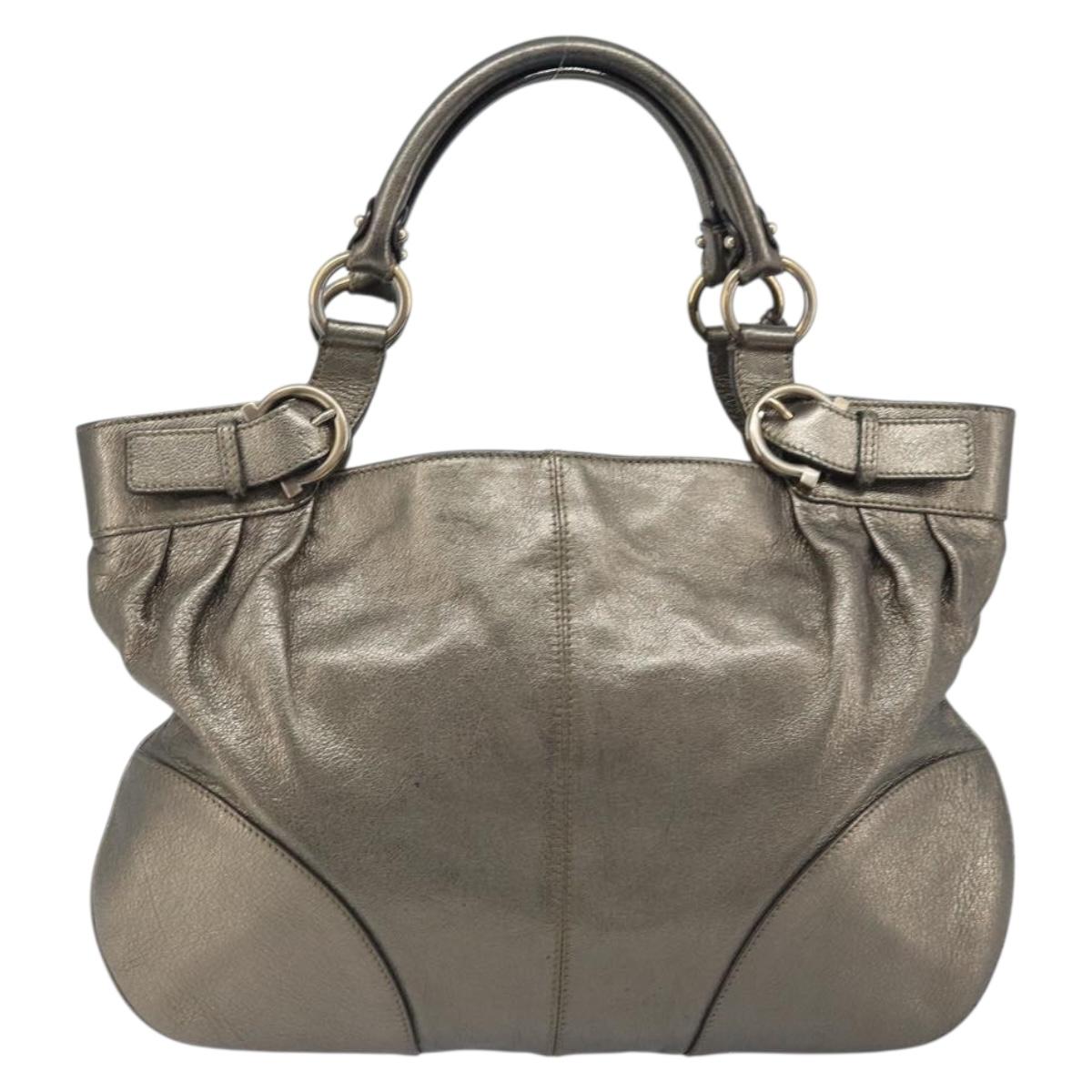 Salvatore Ferragamo Gancini Hand Bag Leather Gold Auth LNZ099