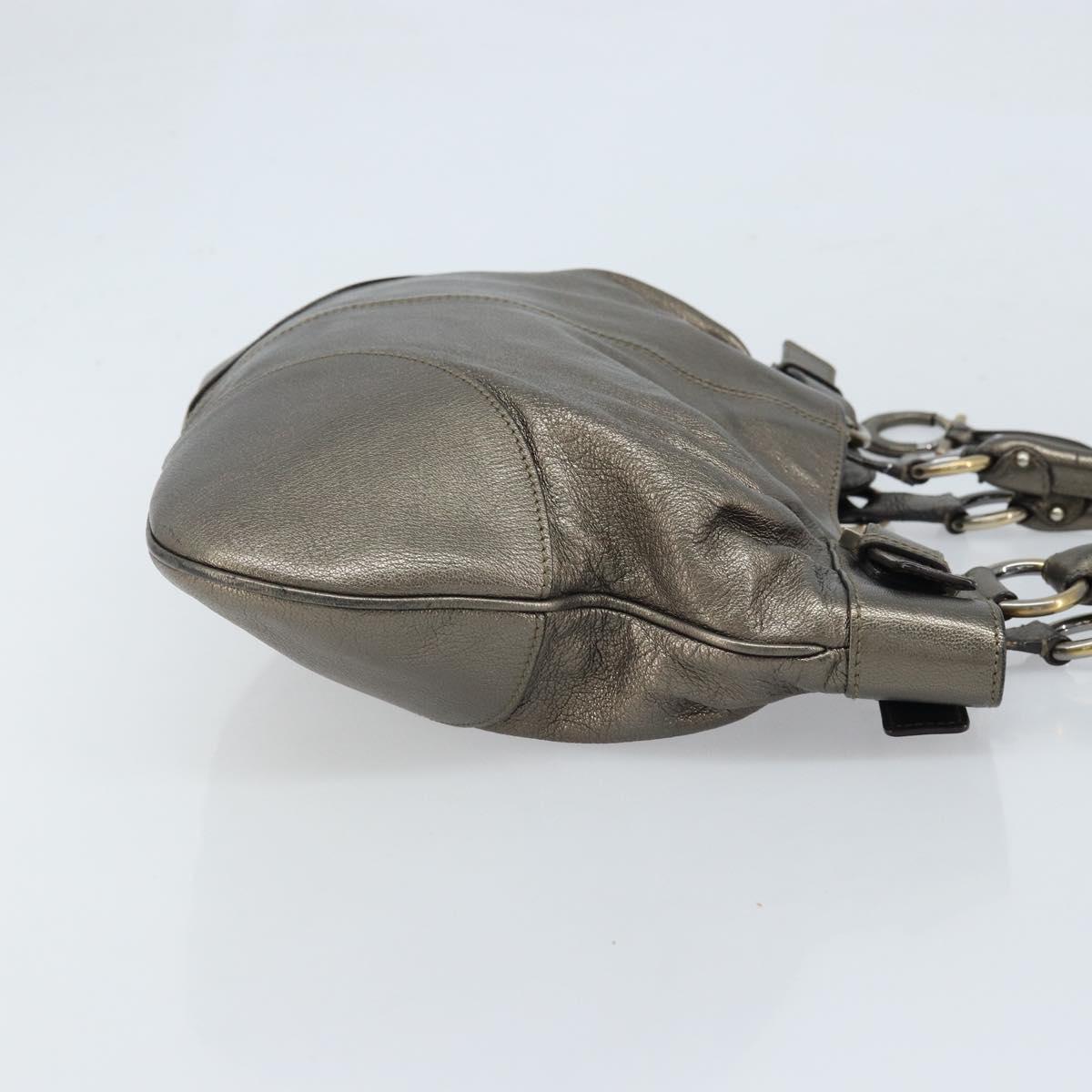 Salvatore Ferragamo Gancini Hand Bag Leather Gold Auth LNZ099