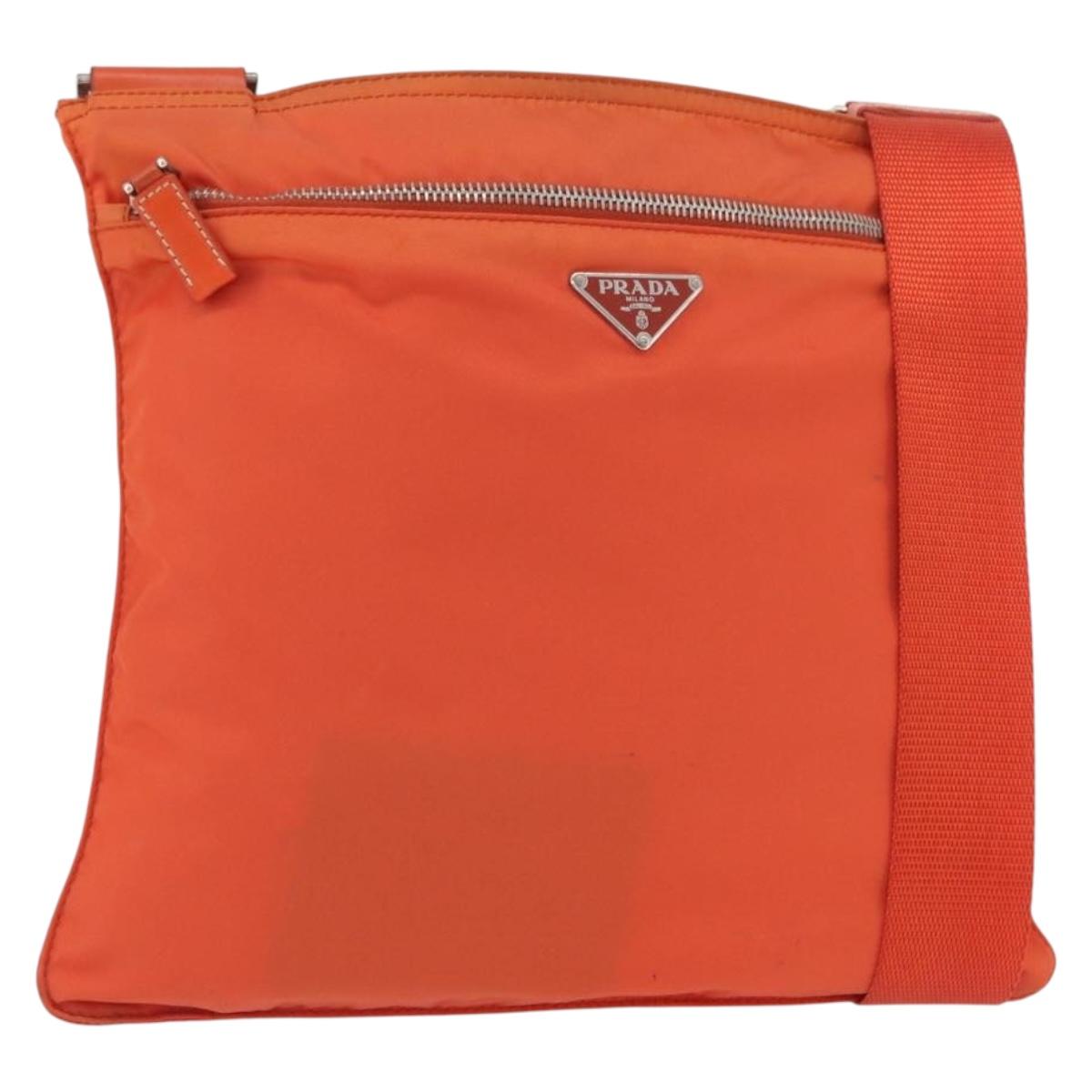 PRADA Shoulder Bag Nylon Orange Silver Auth LNZ1001