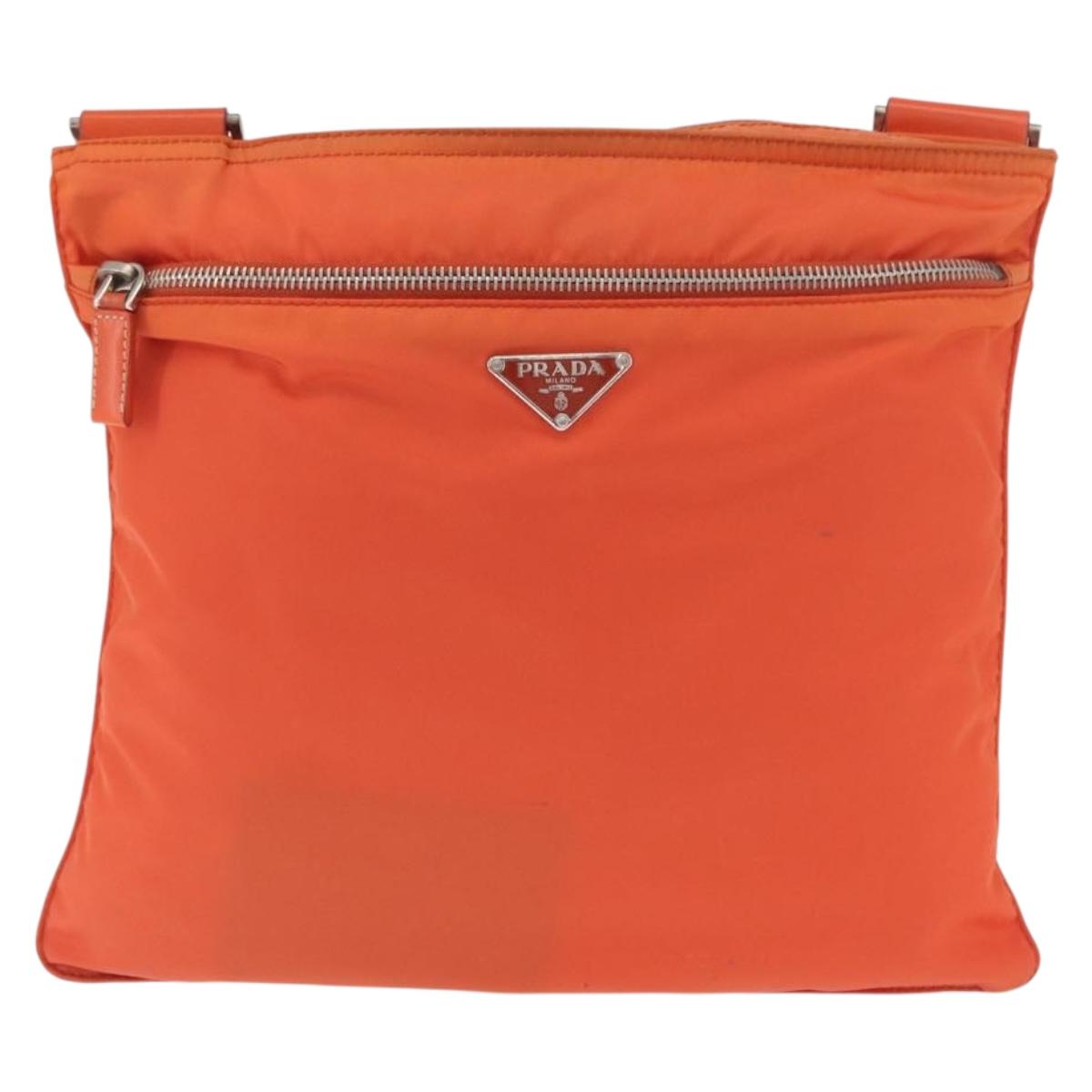 PRADA Shoulder Bag Nylon Orange Silver Auth LNZ1001
