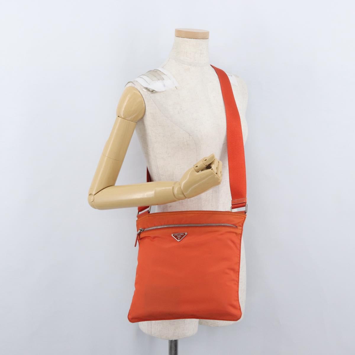 PRADA Shoulder Bag Nylon Orange Silver Auth LNZ1001