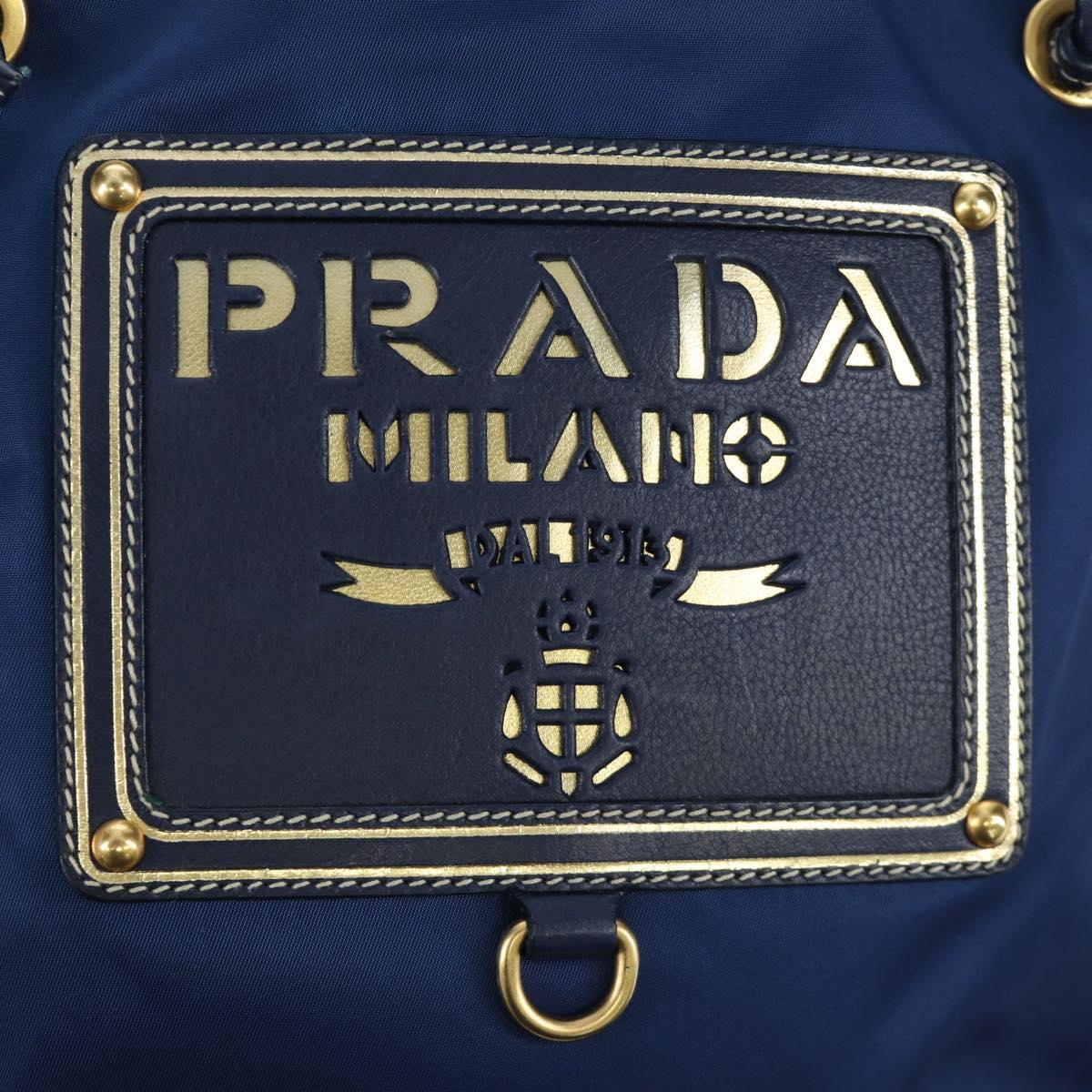 PRADA Shoulder Bag Nylon Navy Gold Auth LNZ1002A