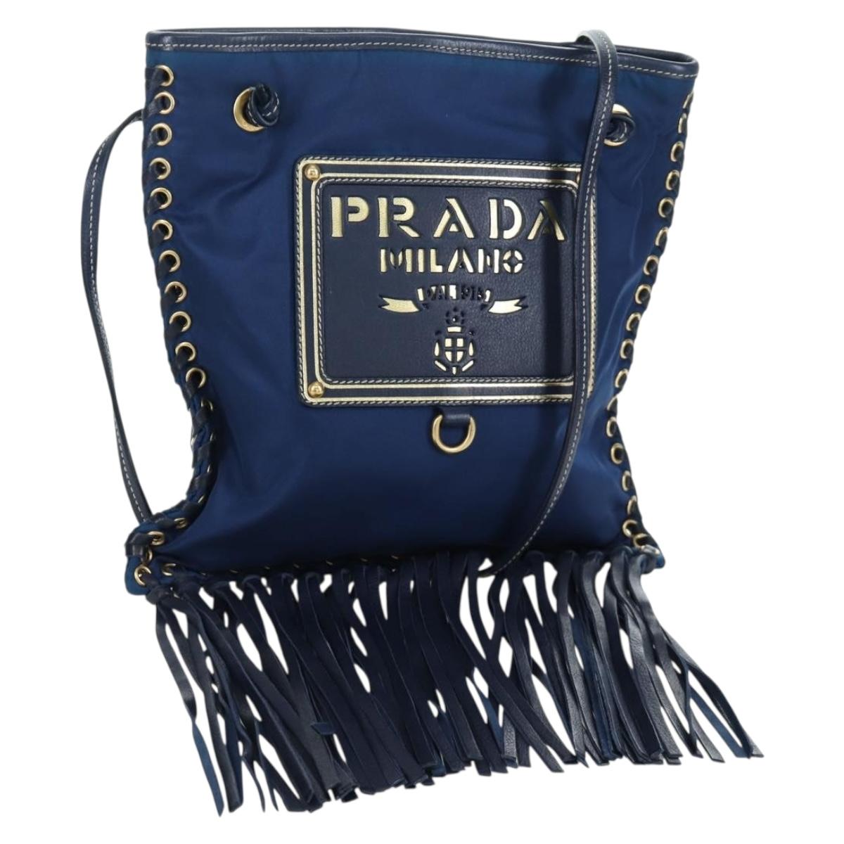 PRADA Shoulder Bag Nylon Navy Gold Auth LNZ1002A