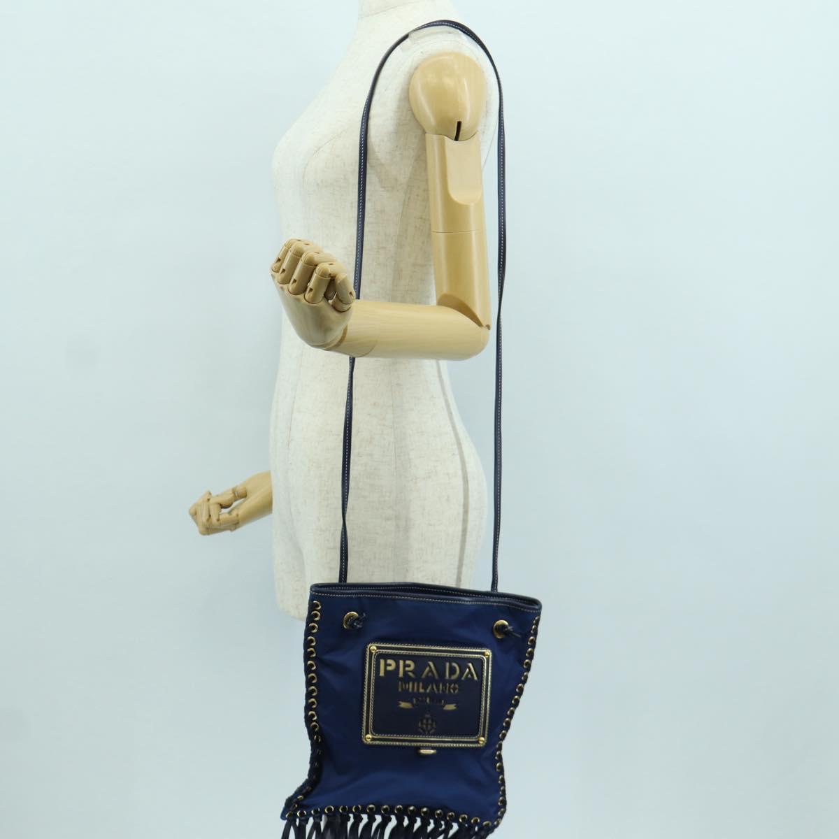 PRADA Shoulder Bag Nylon Navy Gold Auth LNZ1002A