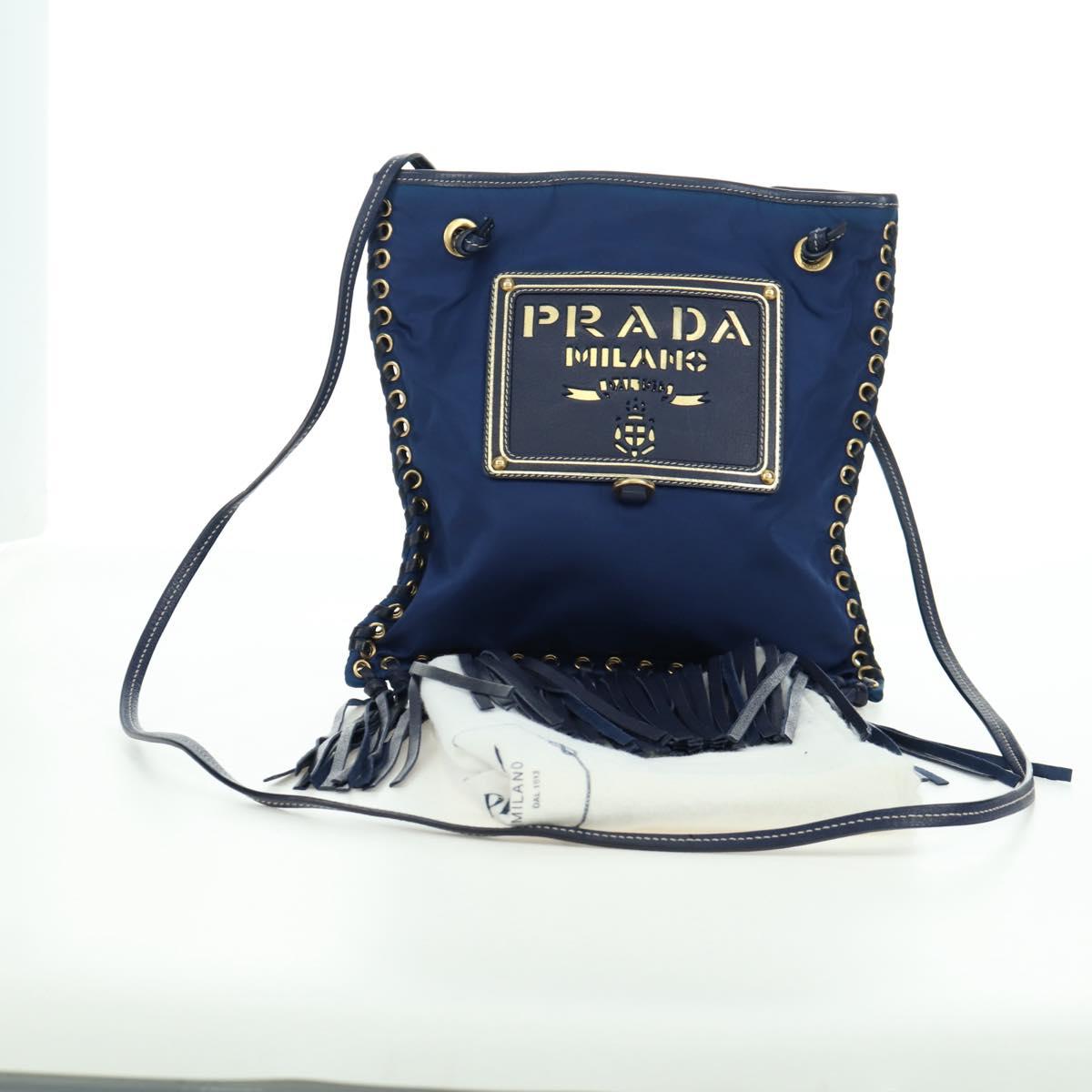 PRADA Shoulder Bag Nylon Navy Gold Auth LNZ1002A