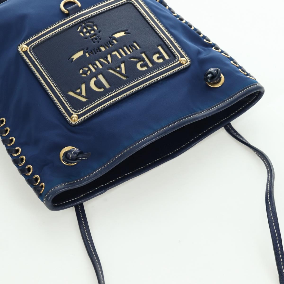 PRADA Shoulder Bag Nylon Navy Gold Auth LNZ1002A