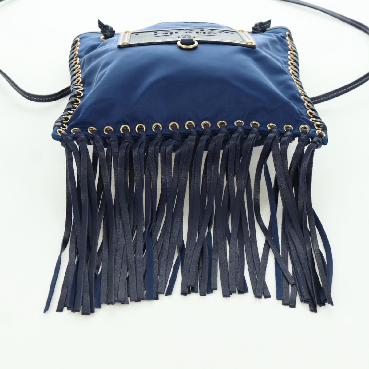 PRADA Shoulder Bag Nylon Navy Gold Auth LNZ1002A