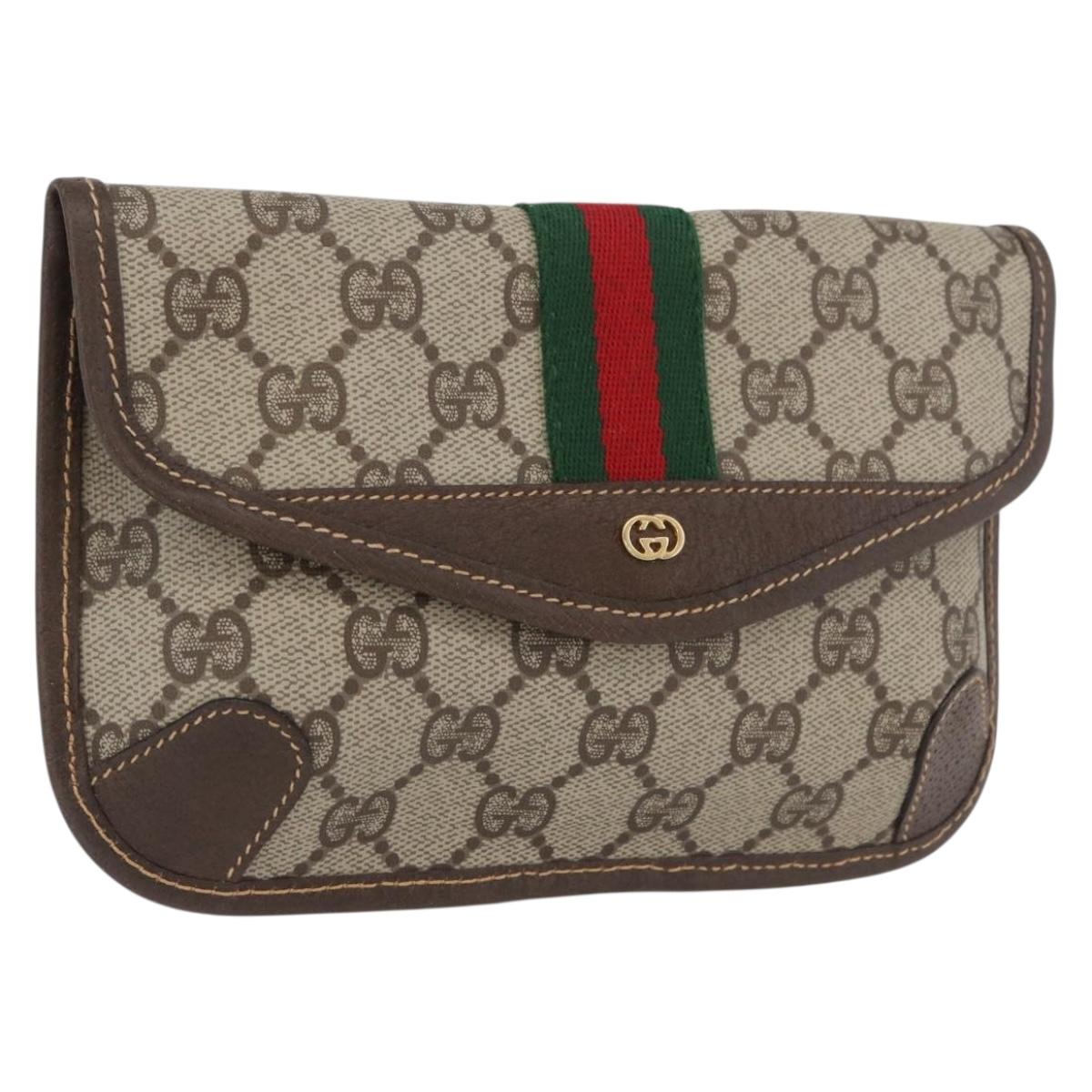 GUCCI GG Supreme Web Sherry Line Pouch PVC Beige Red Green Auth LNZ1003A