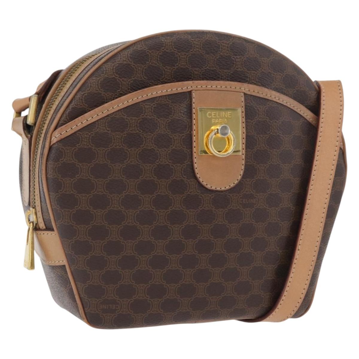 CELINE Macadam Canvas Shoulder Bag PVC Leather Brown Gold Auth BSZ634