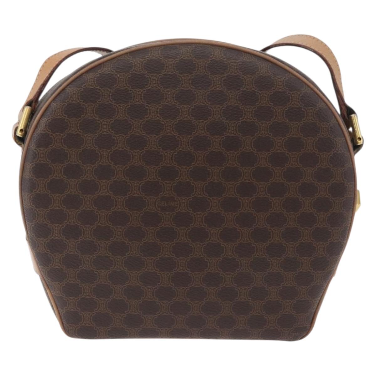 CELINE Macadam Canvas Shoulder Bag PVC Leather Brown Gold Auth BSZ634