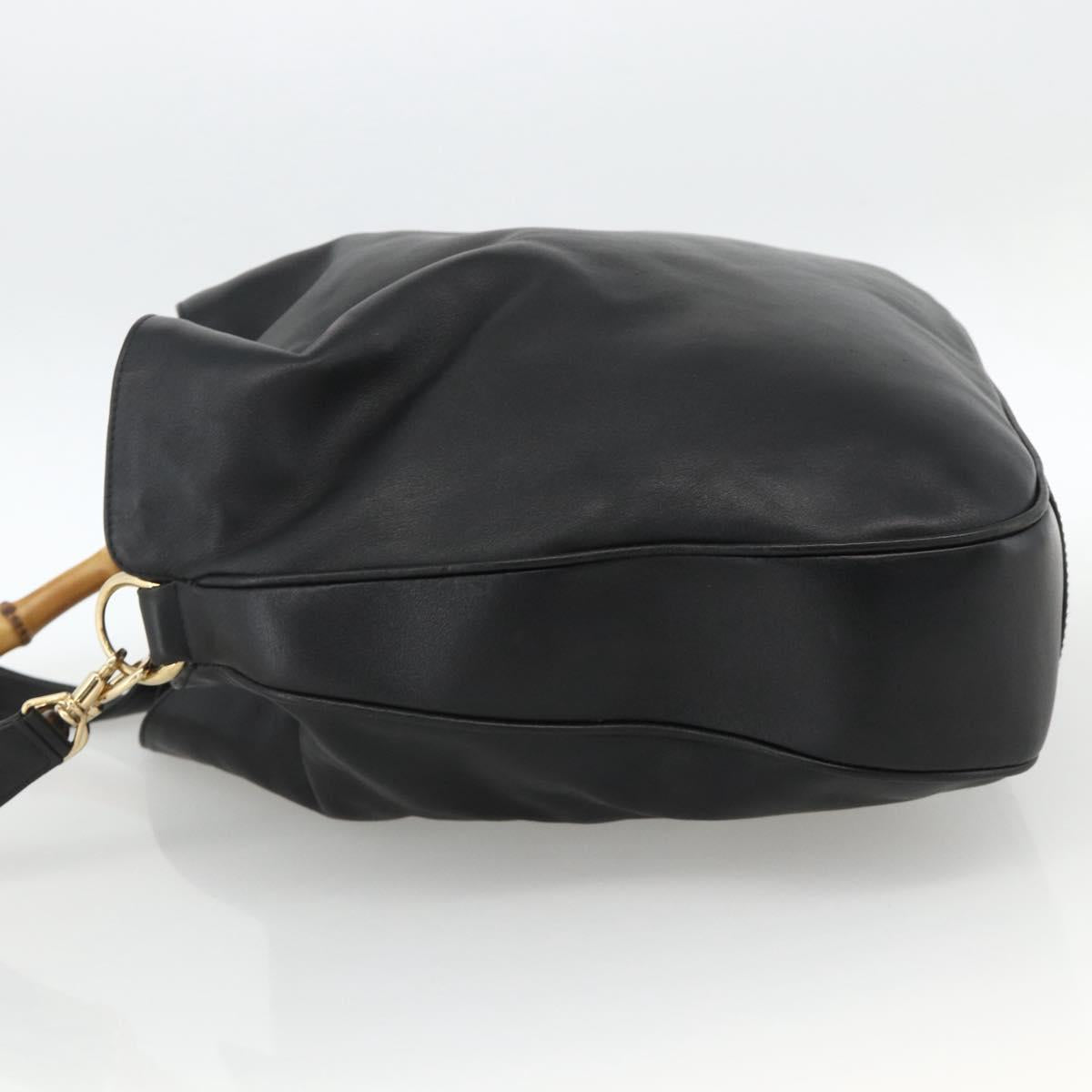 GUCCI Bamboo Shoulder Bag Leather 2way Black Gold 001 1577 Auth BSZ637