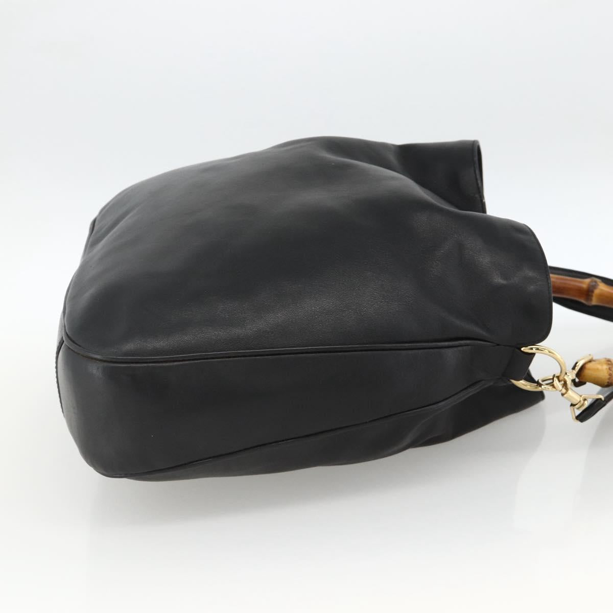 GUCCI Bamboo Shoulder Bag Leather 2way Black Gold 001 1577 Auth BSZ637