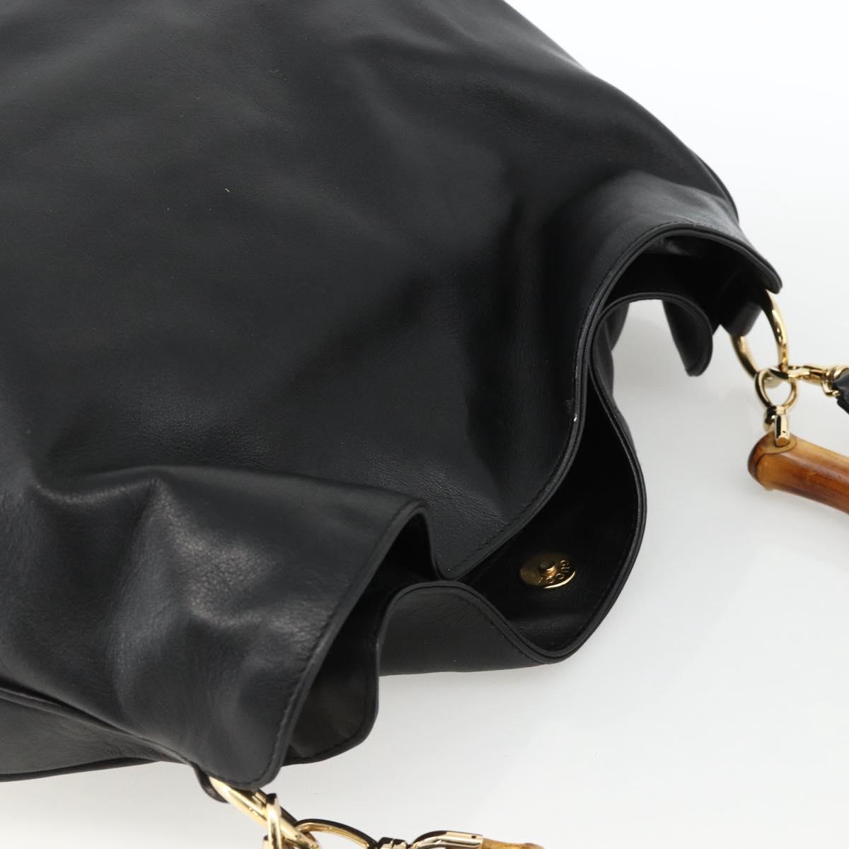 GUCCI Bamboo Shoulder Bag Leather 2way Black Gold 001 1577 Auth BSZ637