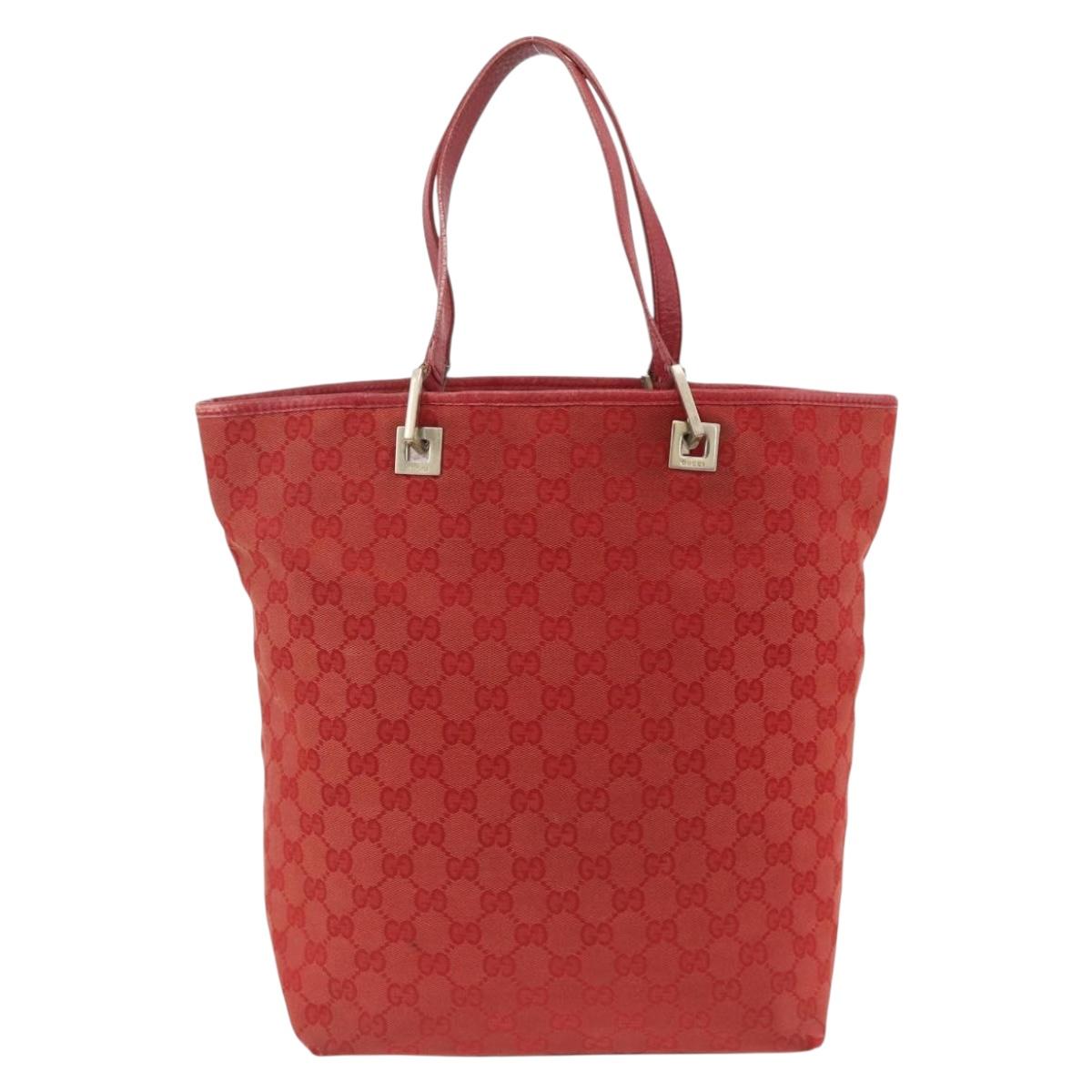 GUCCI GG Canvas Tote Bag Red Gold 002 1098 3444 Auth BSZ638