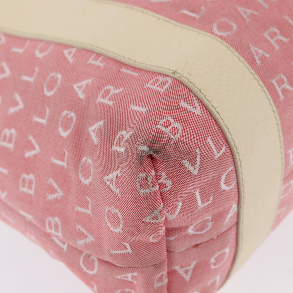 BVLGARI Logo Mania Hand Bag Canvas Pink Silver Auth BSZ642