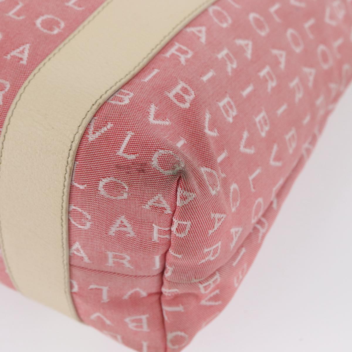 BVLGARI Logo Mania Hand Bag Canvas Pink Silver Auth BSZ642