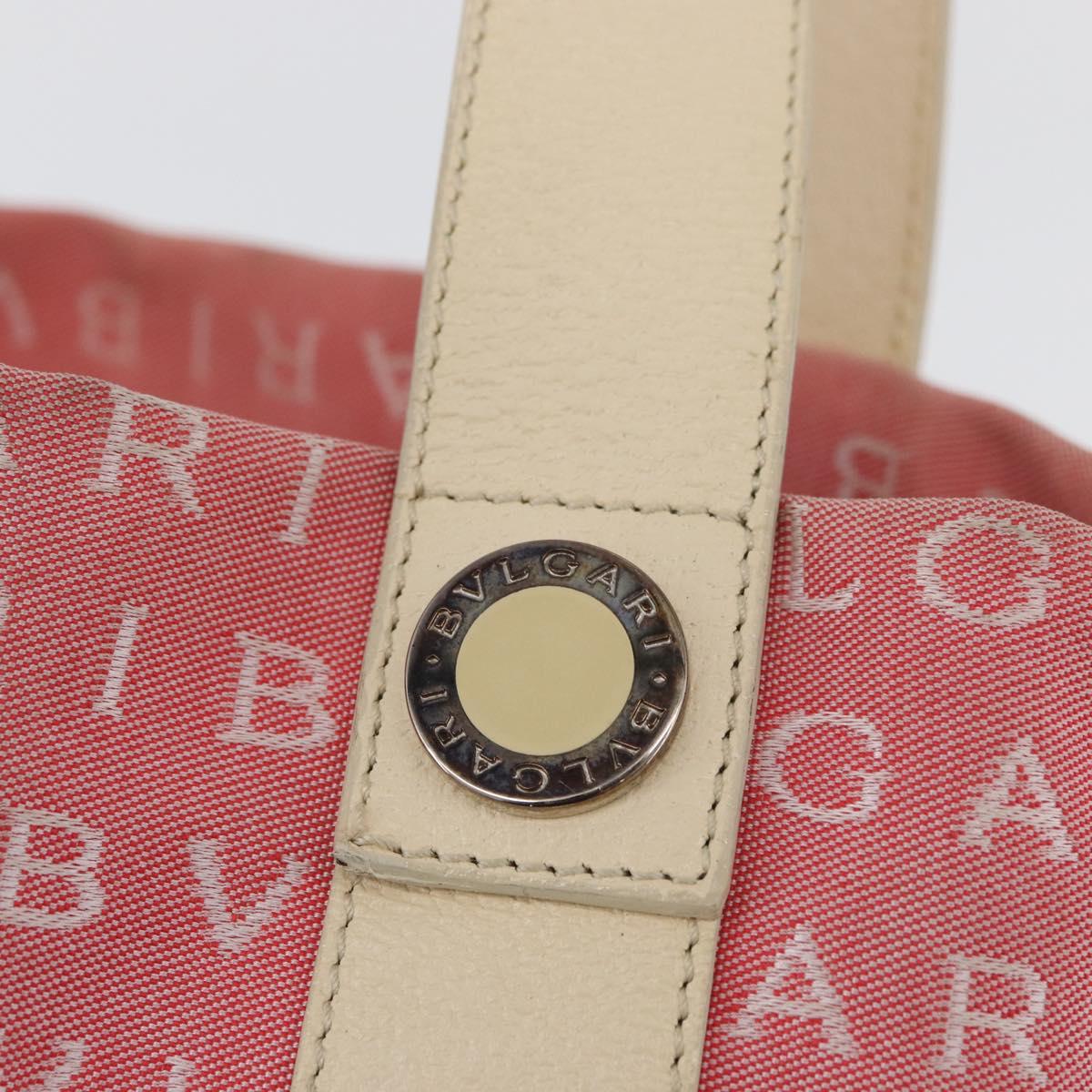 BVLGARI Logo Mania Hand Bag Canvas Pink Silver Auth BSZ642