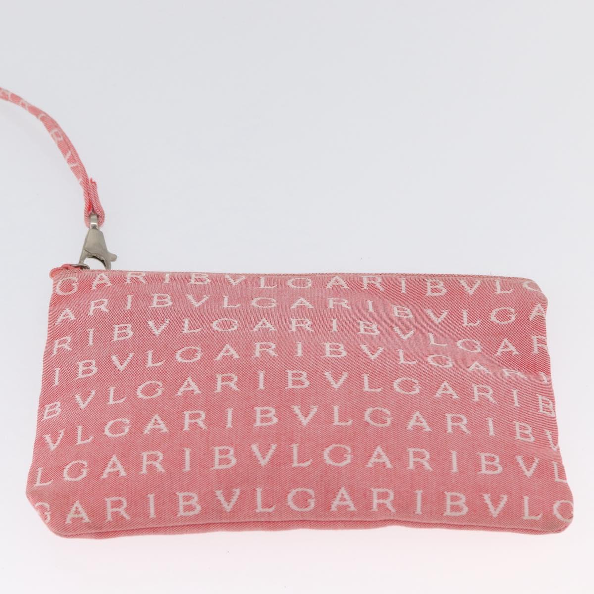 BVLGARI Logo Mania Hand Bag Canvas Pink Silver Auth BSZ642