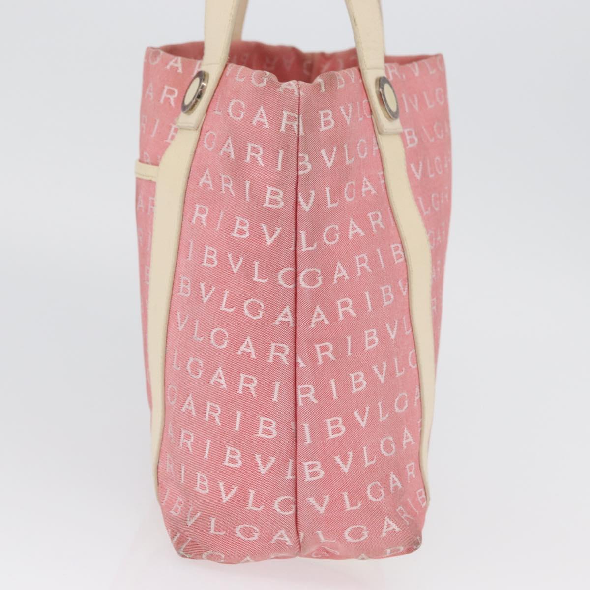BVLGARI Logo Mania Hand Bag Canvas Pink Silver Auth BSZ642