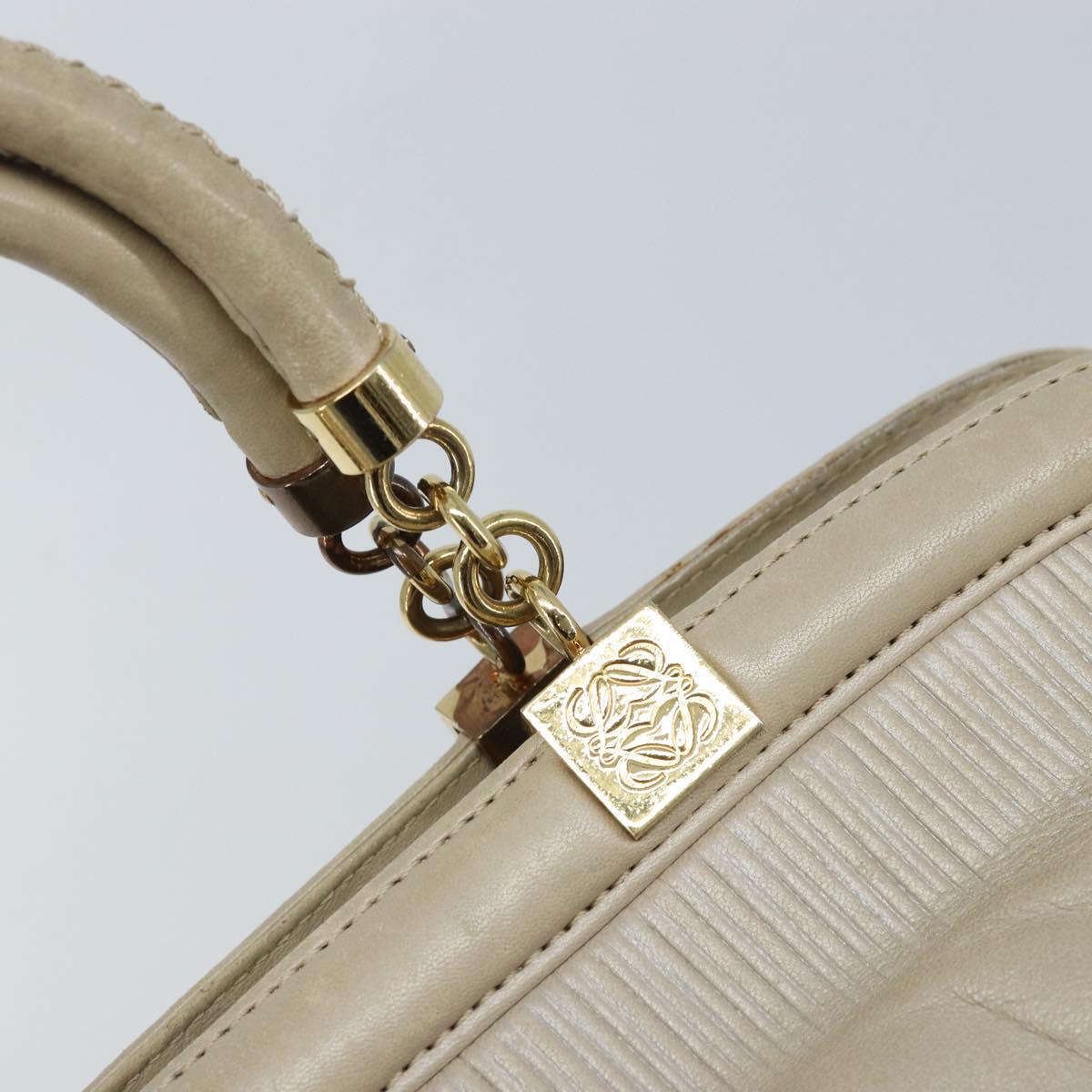 LOEWE Hand Bag Leather Beige Gold Auth LNZ103