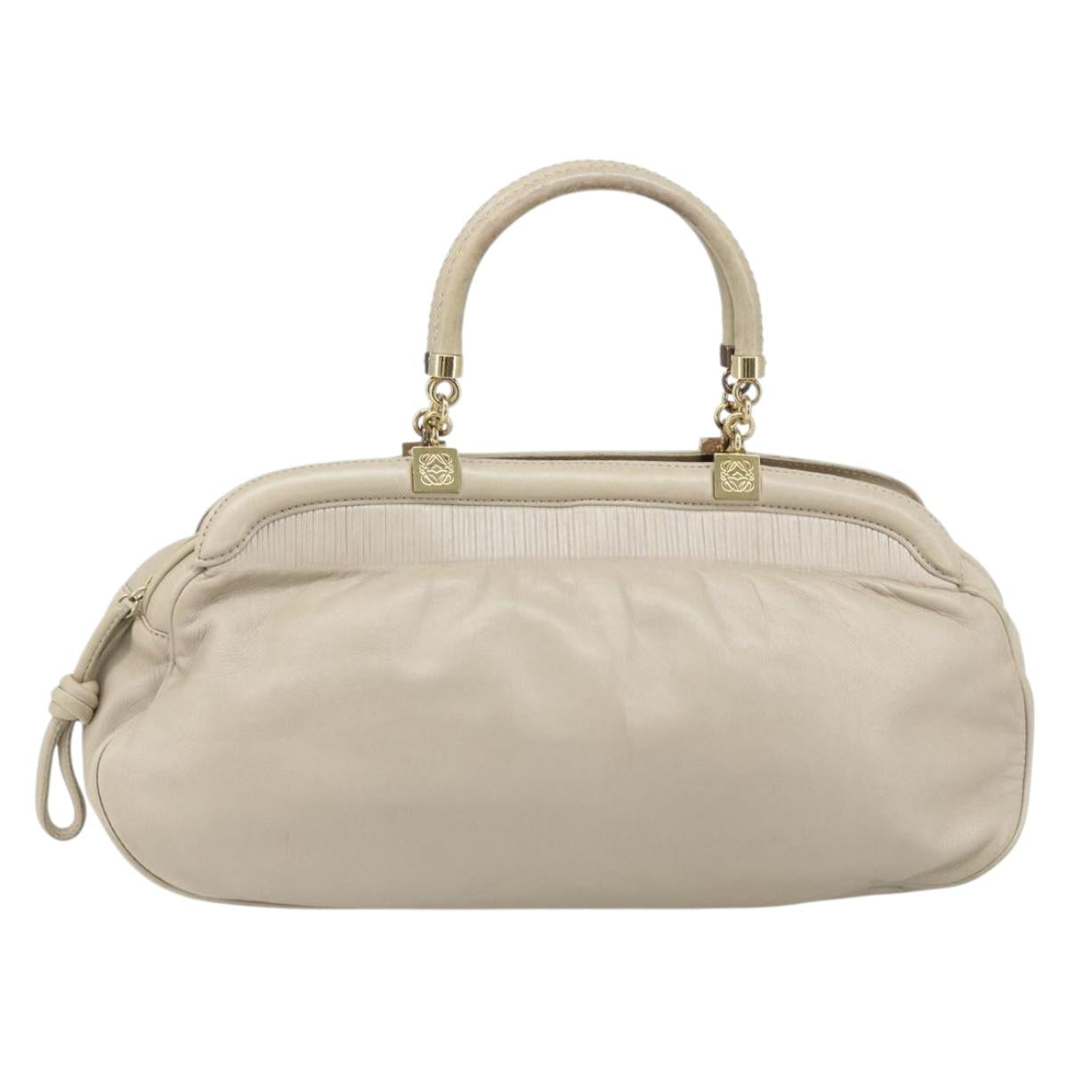 LOEWE Hand Bag Leather Beige Gold Auth LNZ103