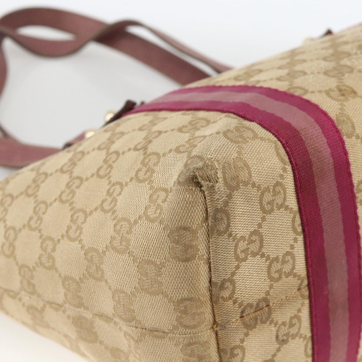 GUCCI GG Canvas Sherry Line Tote Bag Beige Gold 137995 Auth BSZ646