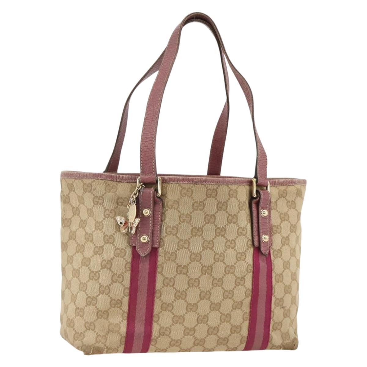 GUCCI GG Canvas Sherry Line Tote Bag Beige Gold 137995 Auth BSZ646