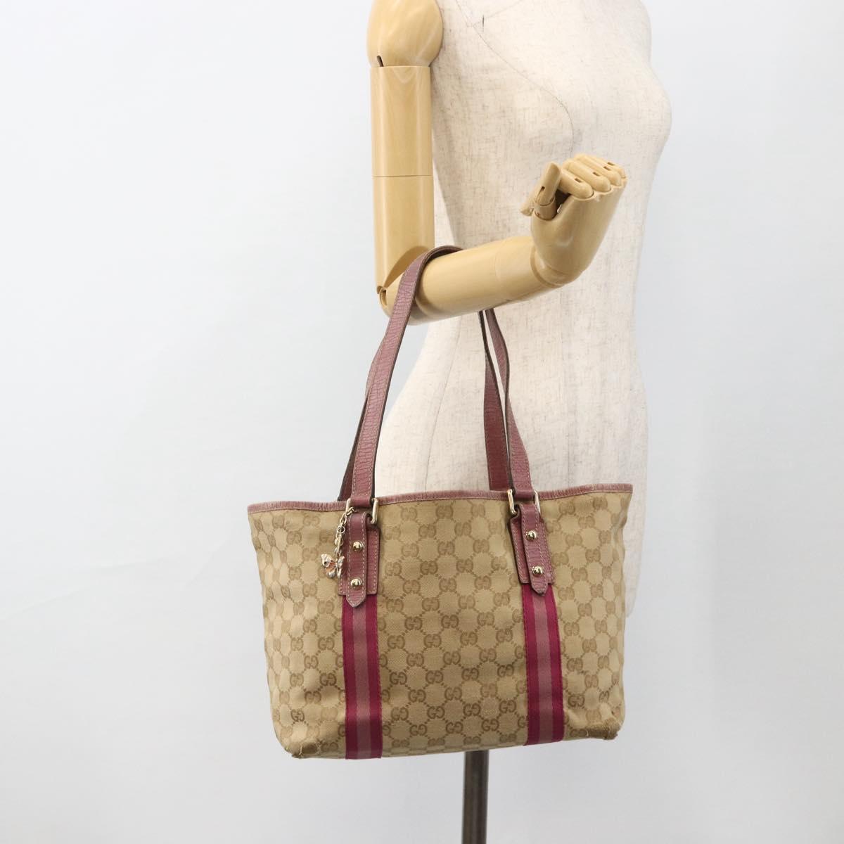 GUCCI GG Canvas Sherry Line Tote Bag Beige Gold 137995 Auth BSZ646