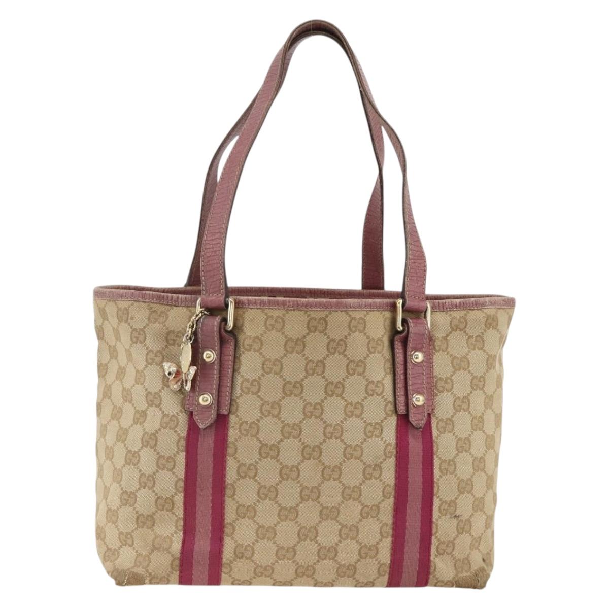 GUCCI GG Canvas Sherry Line Tote Bag Beige Gold 137995 Auth BSZ646