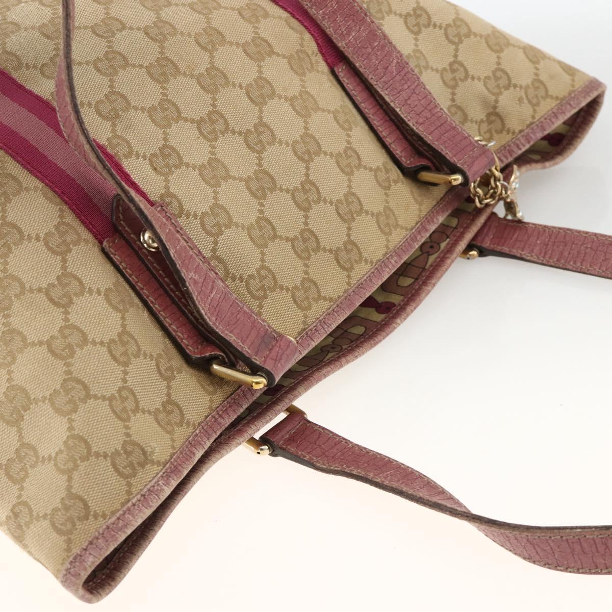 GUCCI GG Canvas Sherry Line Tote Bag Beige Gold 137995 Auth BSZ646