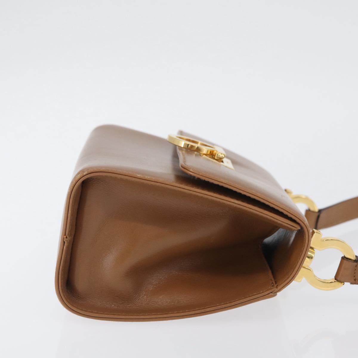 Salvatore Ferragamo Gancini Shoulder Bag Leather Beige Gold Auth BSZ647