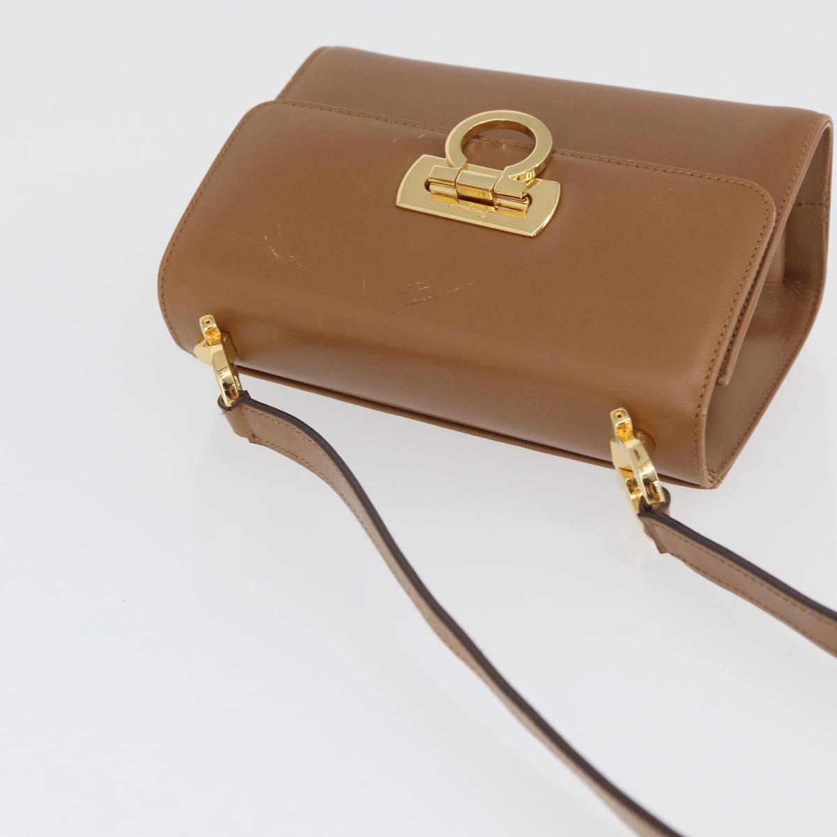 Salvatore Ferragamo Gancini Shoulder Bag Leather Beige Gold Auth BSZ647