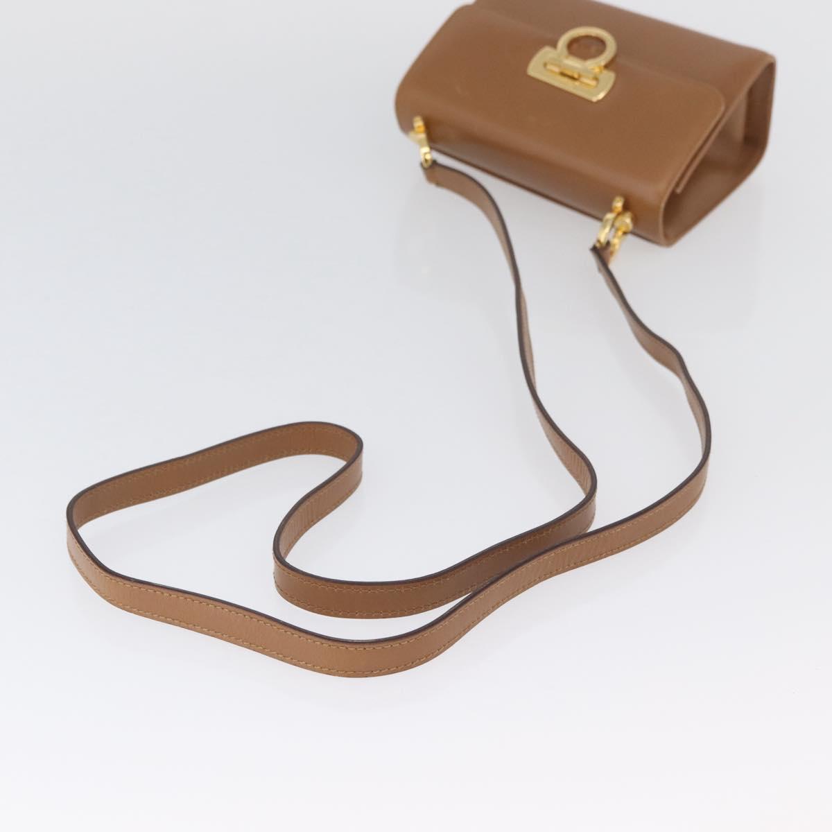 Salvatore Ferragamo Gancini Shoulder Bag Leather Beige Gold Auth BSZ647
