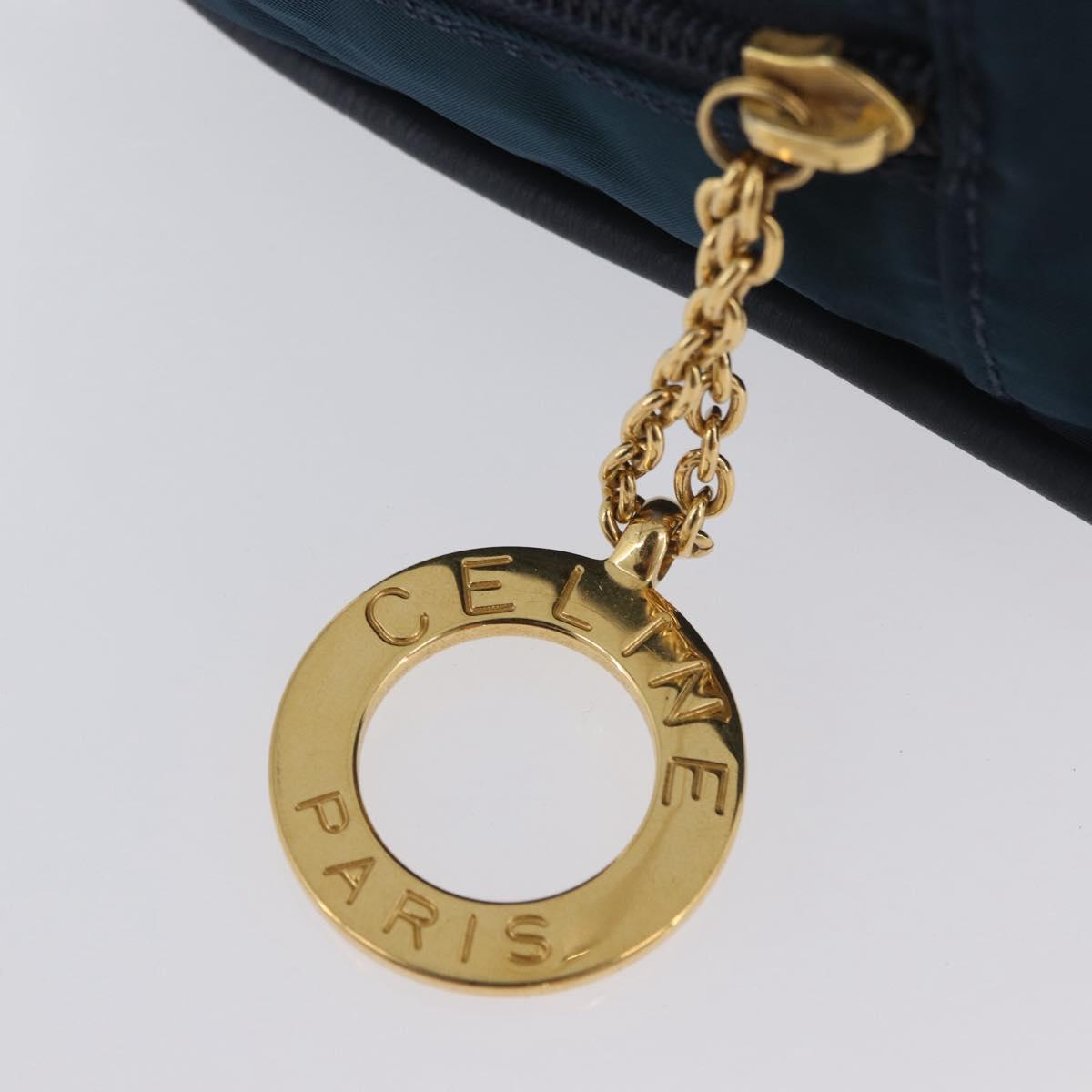 CELINE Circle Hand Bag Nylon Navy Gold Auth BSZ650