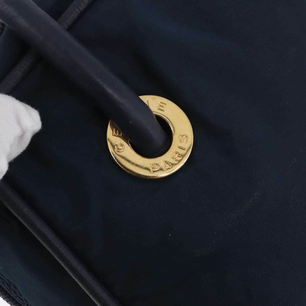CELINE Circle Hand Bag Nylon Navy Gold Auth BSZ650